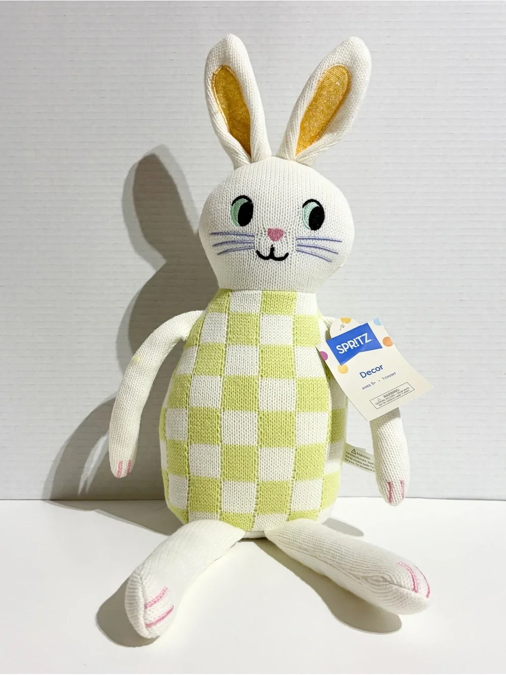 Set 2 Easter Bunny Rabbit Shelf Sitter Knit White Green Tan Spritz Target NEW